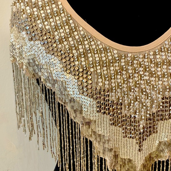 HAUTE HIPPIE Beaded Shawl $595 New Sequin Evening Cape 1920s Gatsby Ivory Bridal - Picture 8 of 16